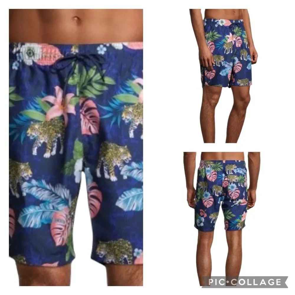 George Tropical Jungle Leopard Print Swim Shorts Sz L(36-38)